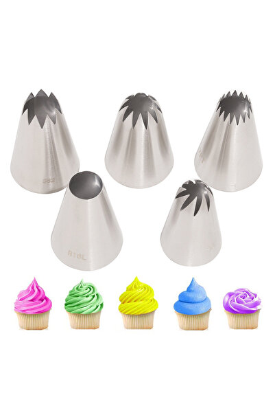 Choice4 5pcs 1/5pcs Extra Large Piping Nozzles Set, Stainless Steel Icing Noz...