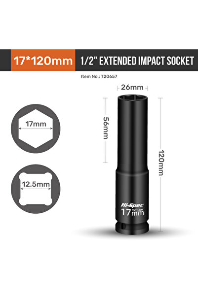 Choice1 17mm Hi-Spec 1/2" Extra Long Drive Impact Socket CR-MO Pneumatic Slee...