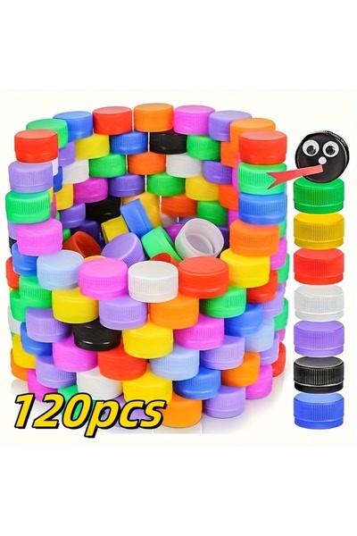 Choice 120pcs Multi-Colored 120pcs Vibrant Neon Plastic Bottle Caps - Reusabl...