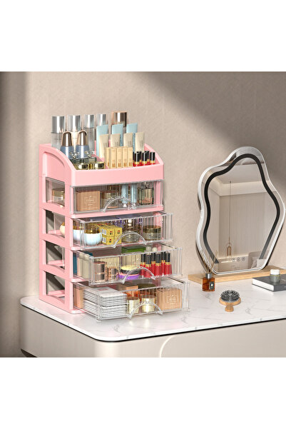 Choice Pink Clear 5-Tier Makeup Organizer with Drawers, Large Capacity Cosmet...