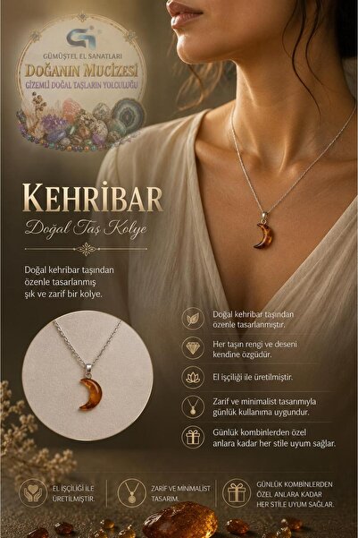 GÜMÜŞTEL EL SANATLARI Certified Amber Necklace Special for Minimal Lovers