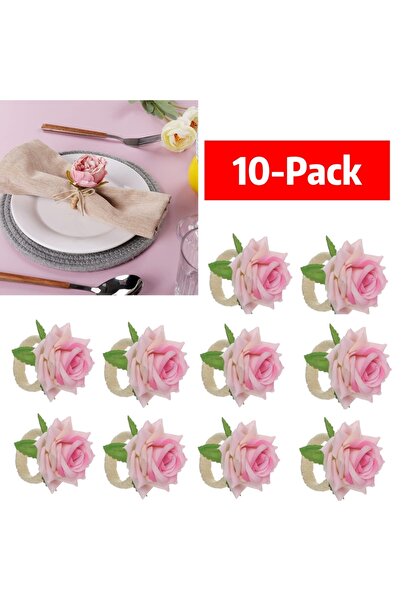 Choice Pink 10-Pack Pink Rose Napkin Rings , Handmade Napkin Holder Rings Tab...