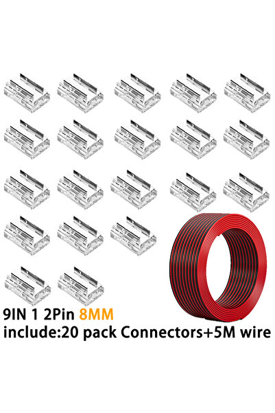 Choice1 2pin 8mm 20 Pack 2pin COB LED Strip Connector 8 in1 Kit for 5/8/10mm ...