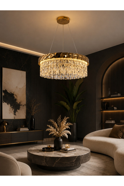 N.zone Luxury Gold Round Crystal Chandelier Lighting Diameter 60cm Warm Light...