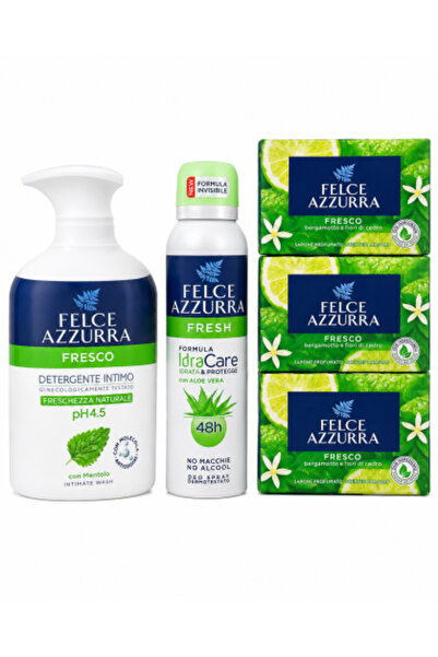 Felce Azzurra Set Fresco – gel intim 250 ml, spray deodorant 150 ml și 3 săpu...