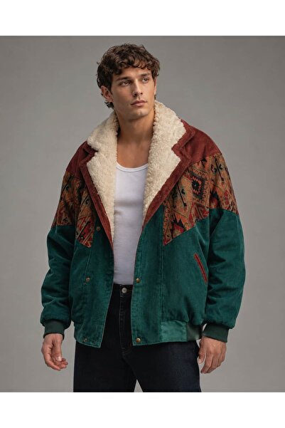 CANMODA (7969) Recien Unisex Fur Collar Vintage Aztec Jacket Oversize 90S Coa...