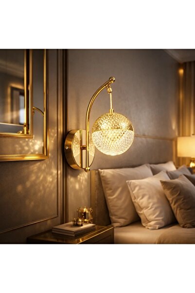 Elektroyou SNM2080 Gold 3 Renk Ledli Lüks Modern Sarkık Tekli Ledli Aplik