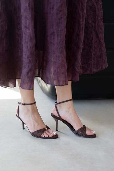 STRASWANS Madiwa Women's Heeled Satin Sandals Brown