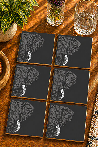 JHAAR Abstract Elephant Design Modern Set of 6 Coasters - Uv Printing Mdf - 1...