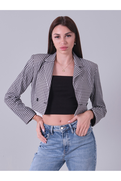 Feminist Astarlı Crop Blazer Ceket Kazayağı 0105118