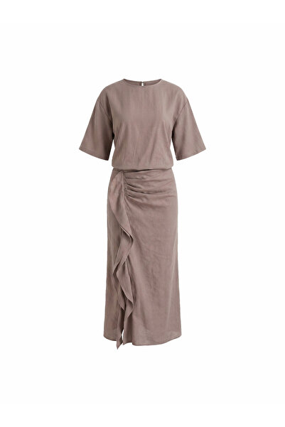 MAGARDE Bat Sleeve Draped Detailed Maxi Dress - Mink