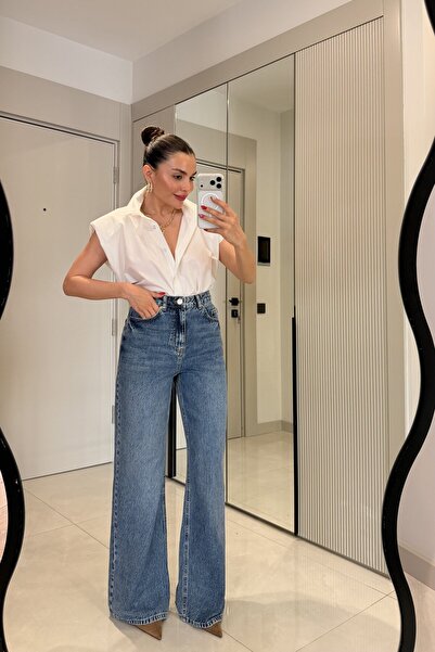 Gizem Ecemiş Kindy Midblue Wide Leg Jean