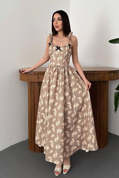 ozelia فستان زهري بني مع فيونكة في الأمام