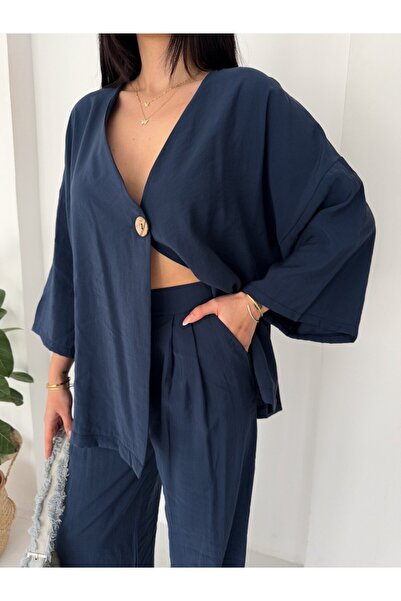 winmoda Modal Kumaş Salaş İkili Takım Bol Paça Pantolonlu Oversize Kadın Takım /KİMONO TAKIM