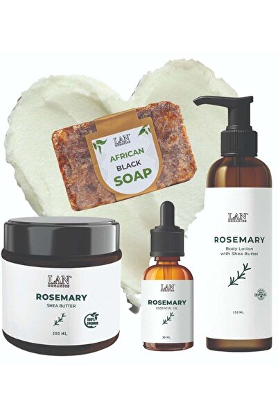 Lan Organic مجموعة لوشن طبيعي بالروزماري وزبدة الشيا 250 مل مع خلاصة زبدة الش...