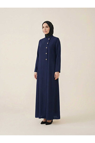 Beyza Giyim 9558 Ferace Kare Aksesuarlı Lacivert