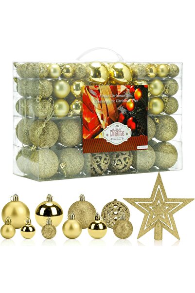 Aitsite Set de 101 globuri aurii pentru bradul de Crăciun, decorațiuni din pl...