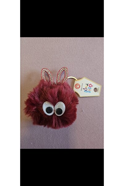 NO BRAND Cute Keychain with Bunny Ears and Burgundy Plush, Bag Decoration