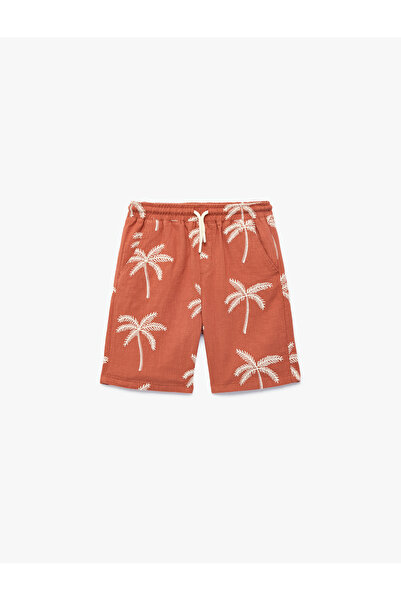 Koton Pantaloni scurți din bumbac cu talie elastică și broderie cu palmieri