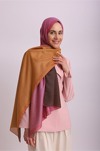 Ayshara Color-Shift Gradient Patterned Double-Sided Shawl - Pink Orange Coffee
