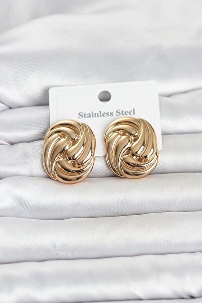 TakÇalıştır 316L Steel Gold Color Motif Pattern Model Women's Earrings