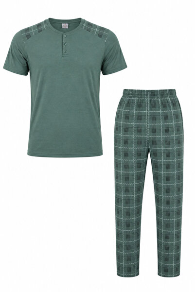 Mutlu City Men's Comfortable Fit Round Neck Short Sleeve Cotton Pajama Set 9055