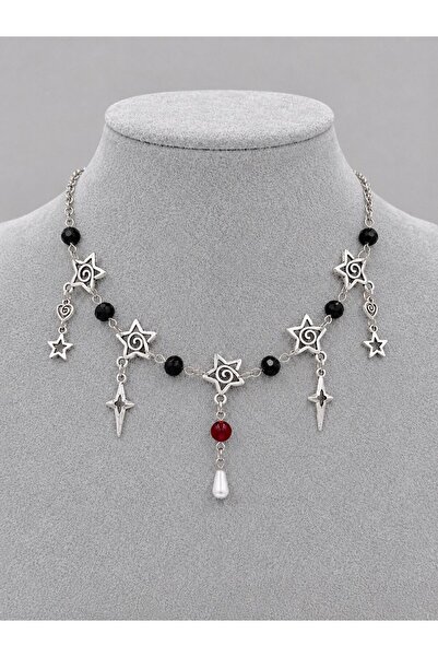 sleyshop Siyah Kristal Boncuk Gotik Y2K Sarmal Spiral Vortex Kolye
