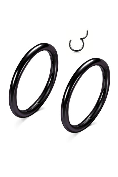 Choice 16G(1.2mm-Dia.8mm) 2PCS-Black Hinged Nose Ring Hoop Septum Hoop Ring T...