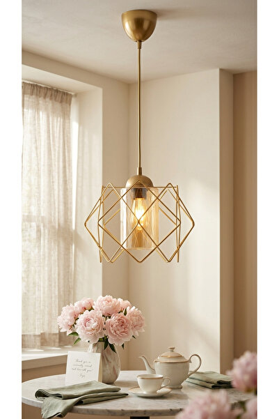 Decodelight Gold Kaplama ZigZag Model Eskitme Tesisatlı Bal Renk Camlı Mutfak...
