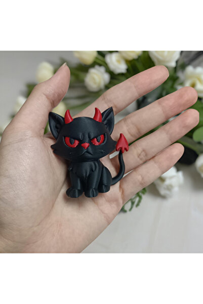 Choice S Cute Devil Cat Figurine, Black Red Angry Cat Sculpture, Gothic Home ...