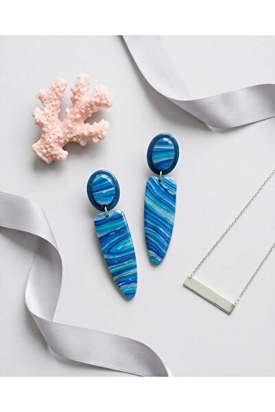 Dodemert Home Blue Sea Wave Polymer Clay & Epoxy Handmade Dangle Earrings