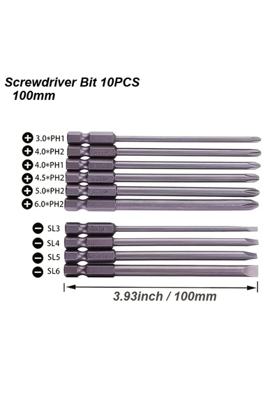 Choice Driver Bits 100mm Slotted Phillips Screwdriver Bit Set Magnetic For Dr...