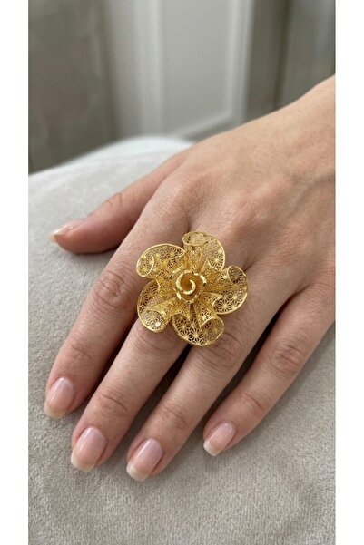 NYR Gold Silver Kıvrık Petal Filigran Çiçek Yüzük | Altın Kaplama Yıldız Moti...