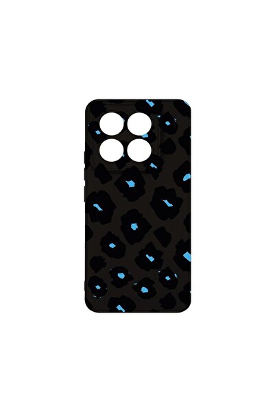 bestcase Премиум силиконов калъф, съвместим с Xiaomi 14 Pro, син леопардов де...