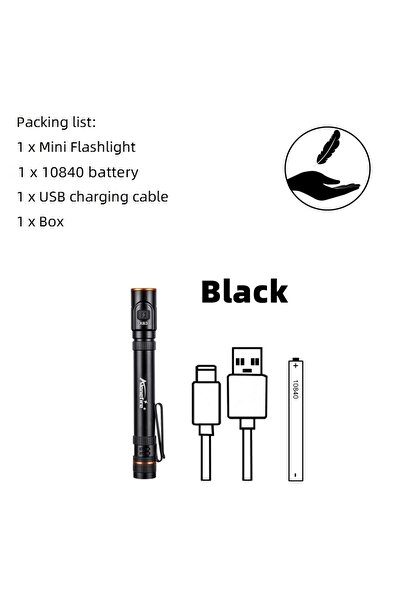 Choice X83-Black Mini High Bright Led Pen Flashlight USB Rechargeable Magnet ...