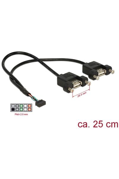 DELOCK Cablu USB 2.0, conector 2mm 10 pini > 2x mufă USB-A, pentru montare (n...