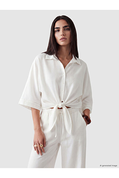 LC Waikiki Nevavm Crop Linen Blend Women's Shirt with a Difference