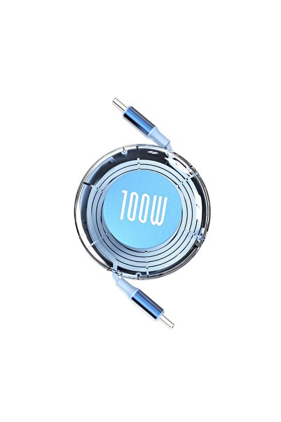 Choice كابل شحن سريع قابل للسحب من النوع C إلى USB C باللون الأزرق بقوة 100 و...
