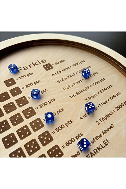 Choice 1 Farkle Dice Tray - Wooden, Classic Farkle Game Board with 6 Blue Dic...