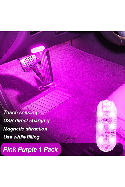 Choice4 1pc Pink Purple LED Car Mini Touch Light USB Charging Portable Auto R...