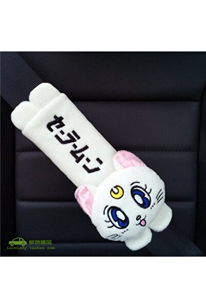 Choice1 1 belt cover white Luna Cat Car Headrest Pillow Anime Safety Belt Cov...