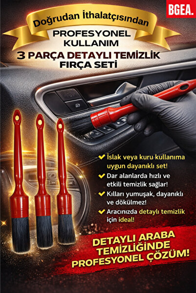 Premium 3 Parça Detaylı Temizlik Fırça Seti Kırmızı