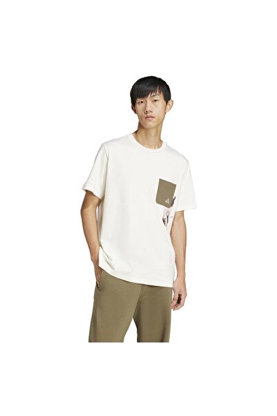 adidas Tricou grafic pentru bărbați, cu mânecă scurtă, cu buzunar în relief c...