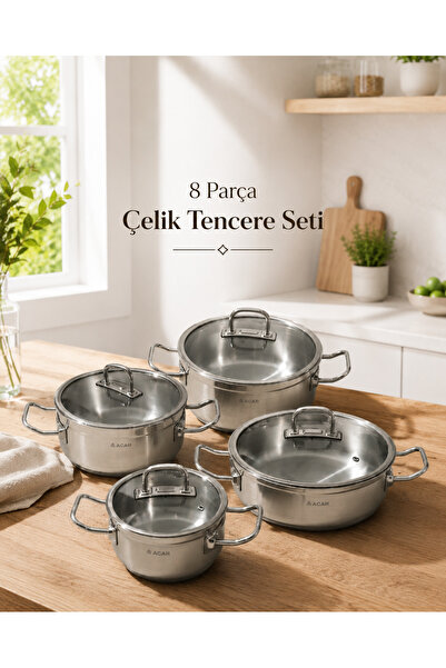RUBİ PORSELEN Karat 8 Piece Stainless Steel Cookware Set
