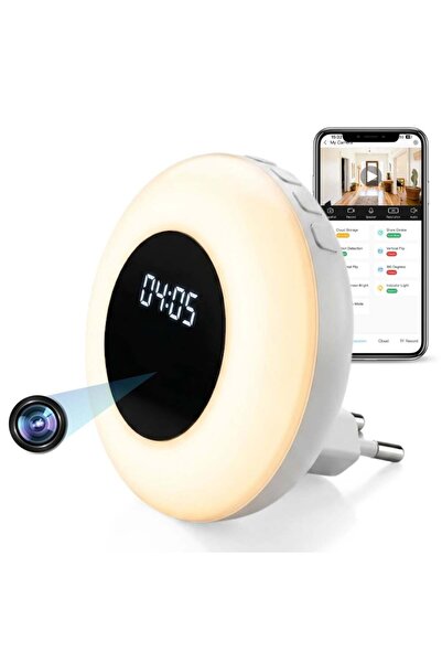iUni Mini Camera in IP71 Night Light with Clock, Wi-Fi, Full HD, Night Vision...