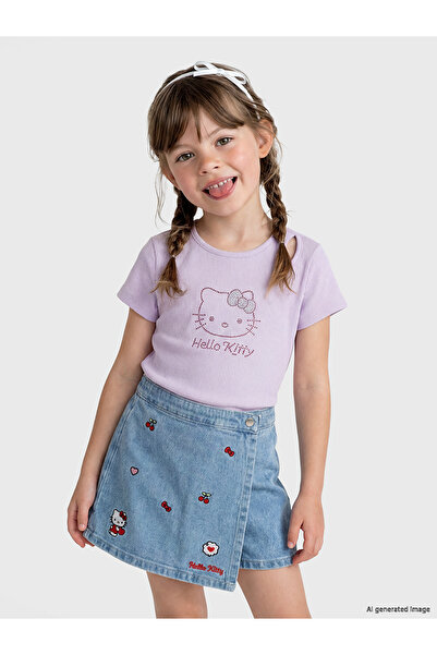 LC Waikiki Two Mt Shop Quality Hello Kitty Stoned Girls' Ribbed T-Shirt