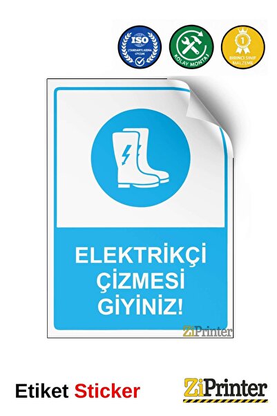 ZiPrinter ارتدِ أحذية الكهربائيين! ملصق لافتة تحذيرية isg مقاس 15x21 سم