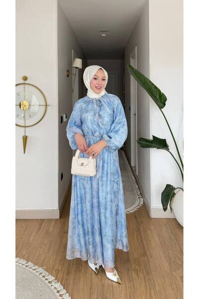 MVK MAVEKA COLLECTİON Printed Tulle Dress with Tied Neckline