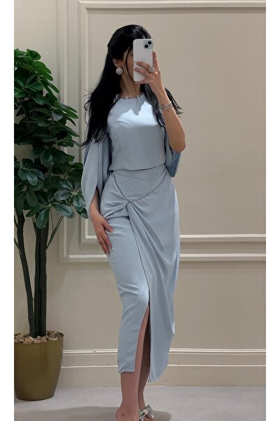 sacha Two Piece Set Crepe Skirt and Top with Slit at the Waist