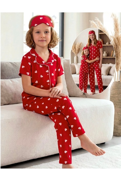Kidora Kids Girl's Cotton Red Color Heart Patterned Shirt Collar Buttoned Sho...
